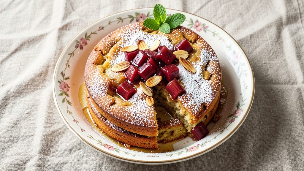 Almond Rhubarb Cake Delight Recipe: Tart-Sweet Layers With Nutty Crunch Top