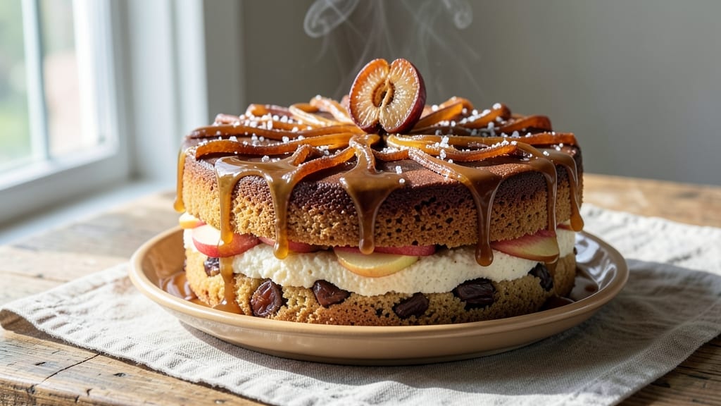 Apple Date Caramel Cake Recipe: Spiced Streusel Crown Over Warm Fruit Rivers