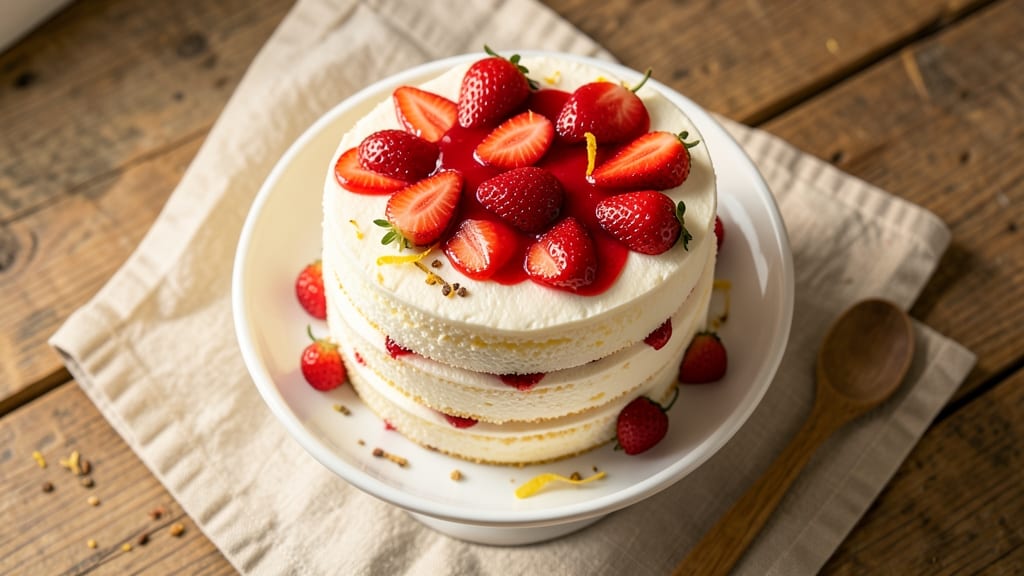Angel Food Cake With Strawberry Topping Recipe: Light-as-Air Cake with Bursting Fruit Glaze
