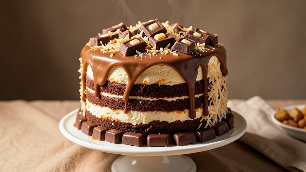 Almond Joy Layer Cake Recipe: Toasted Coconut and Nutty Frosting Bliss