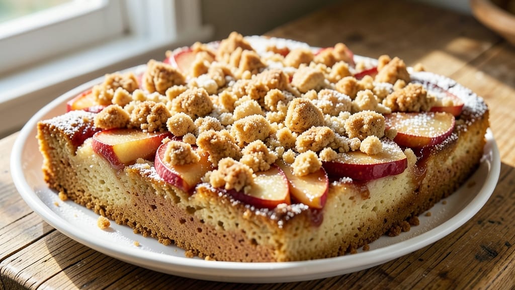Apple Streusel Sheet Cake Recipe: Warm Cinnamon Streusel Over Spiced Apple Layers